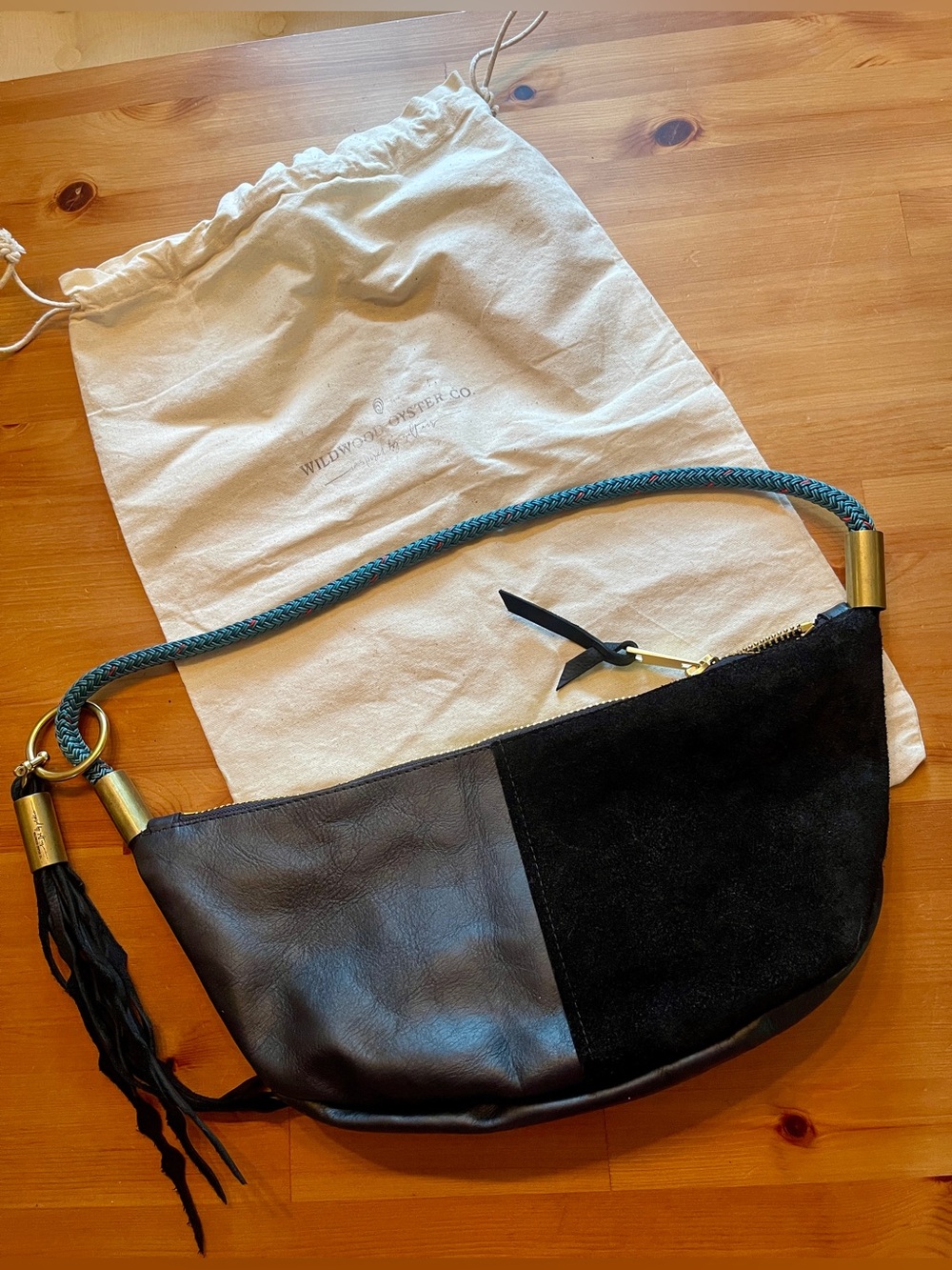 Wildwood Oyster Sling with Seaweed Tassel Black Leather & Suede + Dustbag - Picture 4 of 15